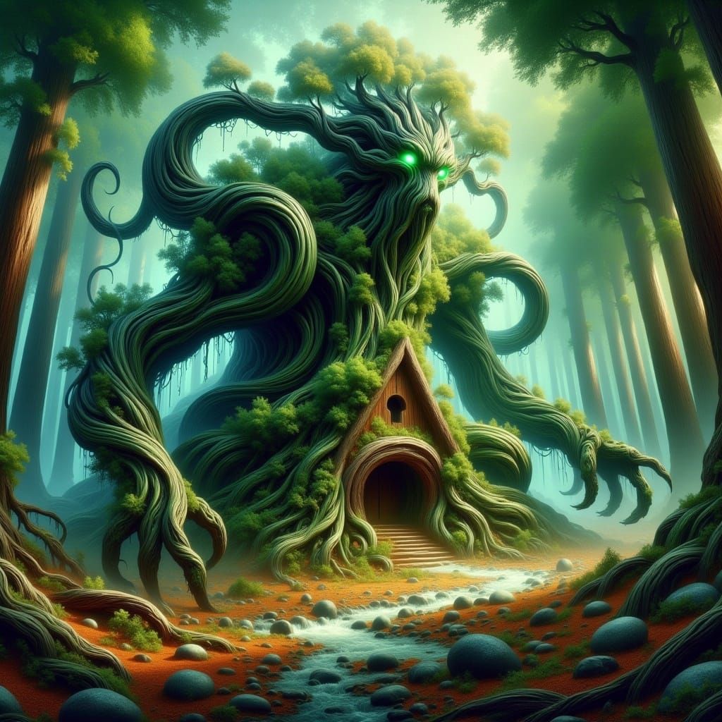 <lora:-Arbor Vitae-:1.0> a giant snake curled around a tiny house