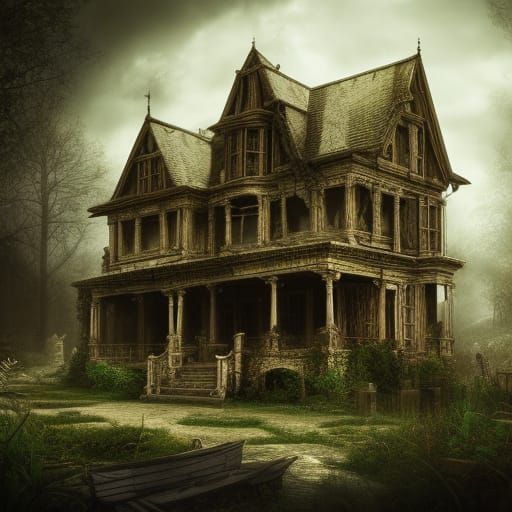 a haunted house, photo of an insanely detailed, Intricately ...