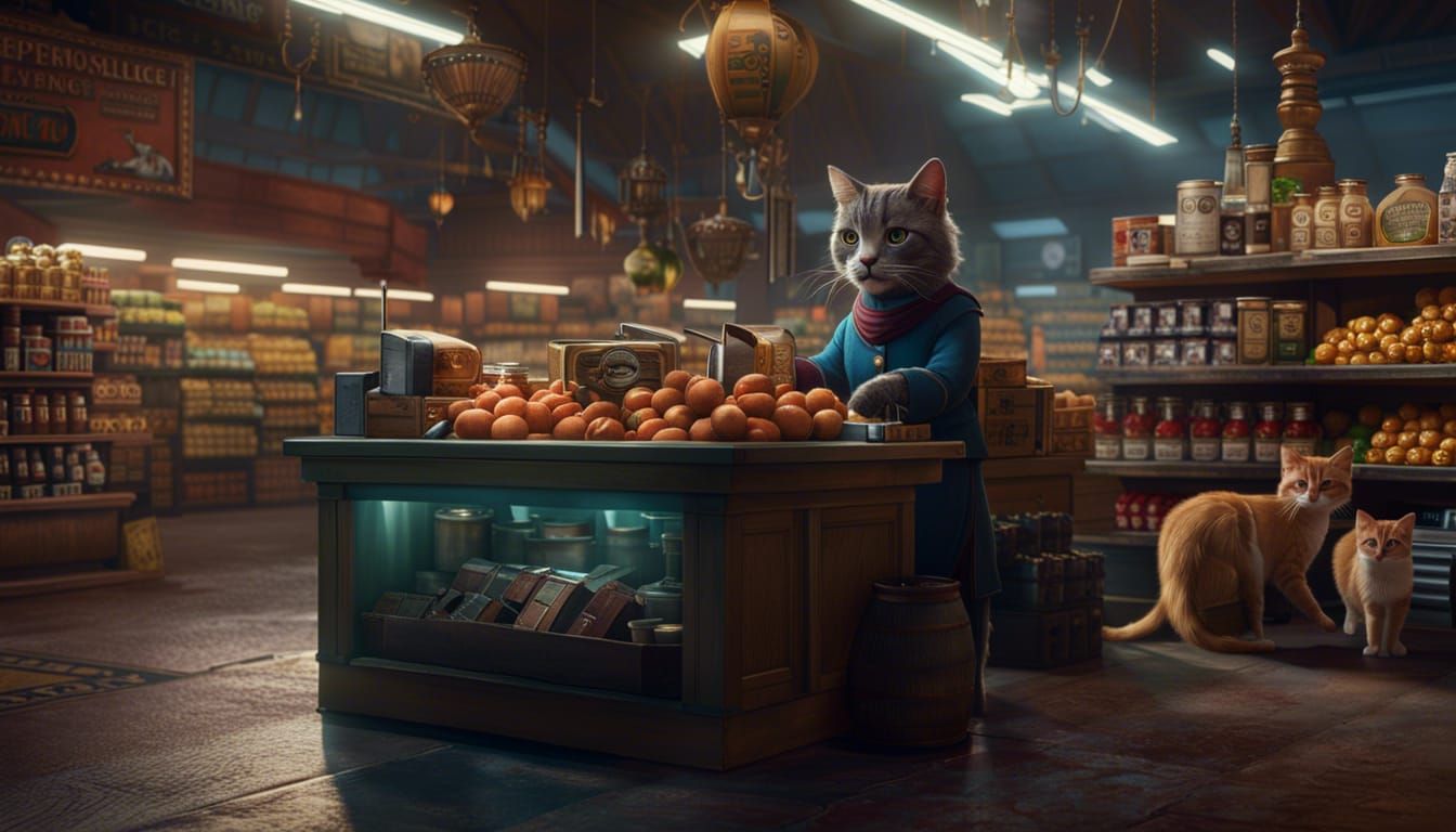 The cat-seller at the checkout in the supermarket serves a p...
