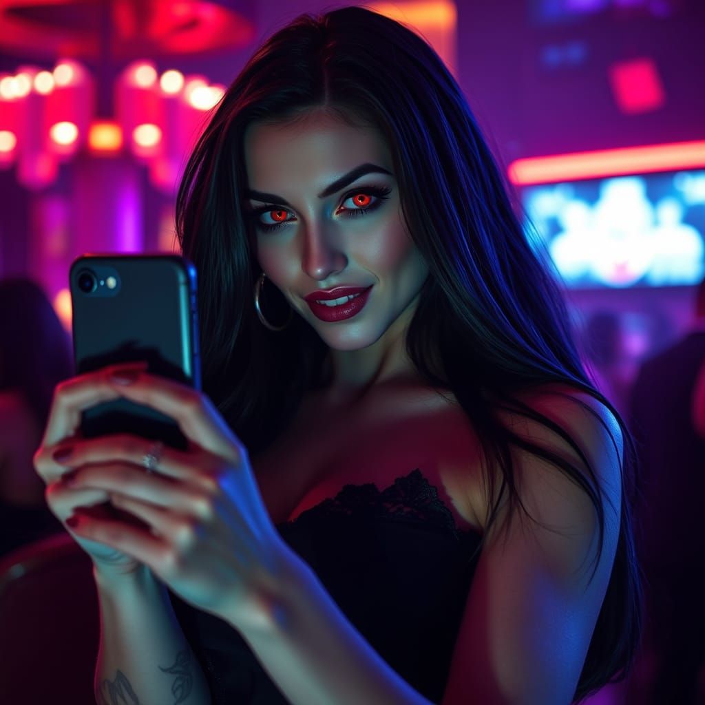 Ethereal Vampire Woman Captured in a Luxurious Nightclub