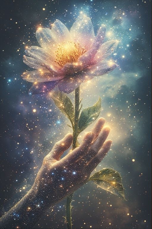 gently cradles a wilting flower