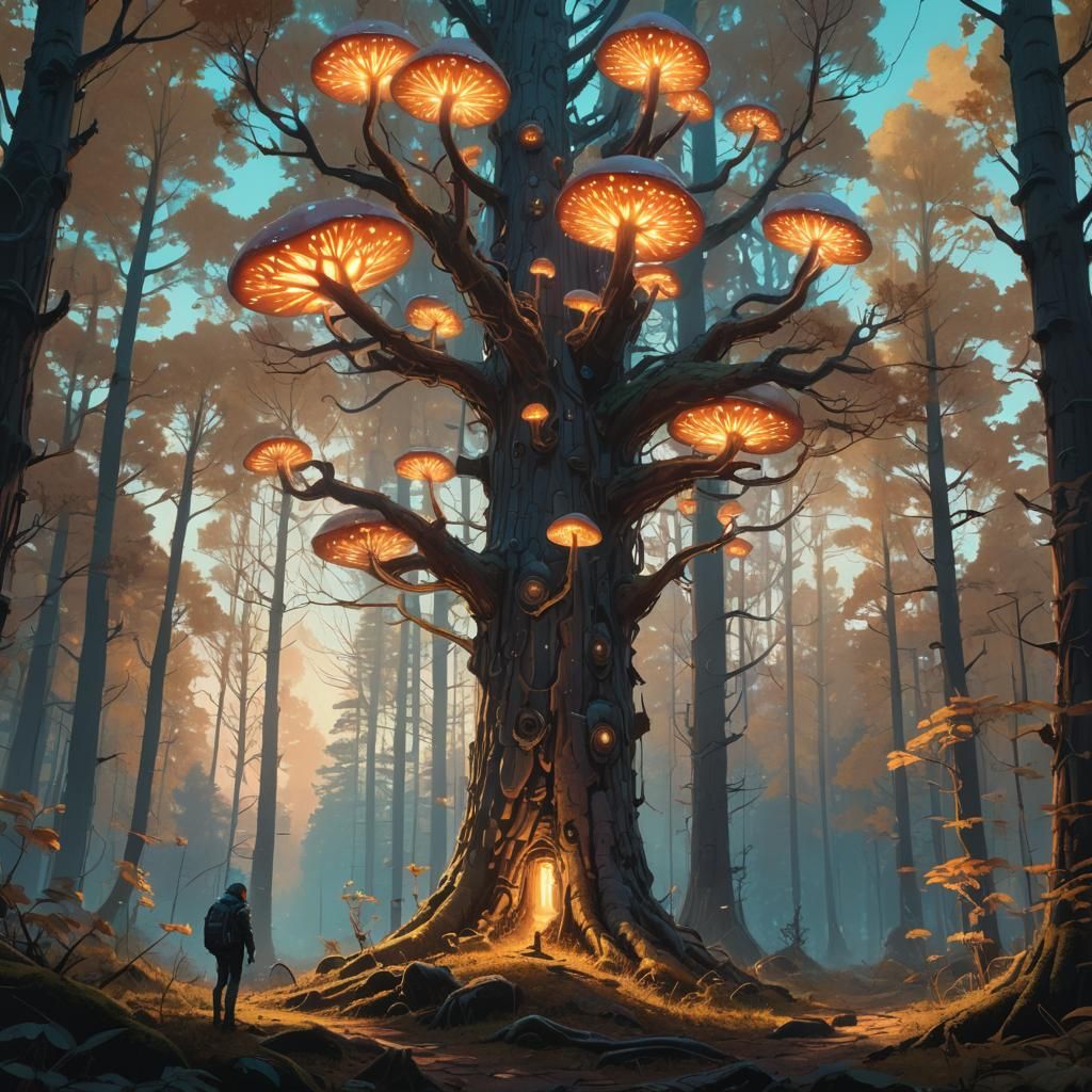 Mystical Tree in Iridescent Forest Concept Art