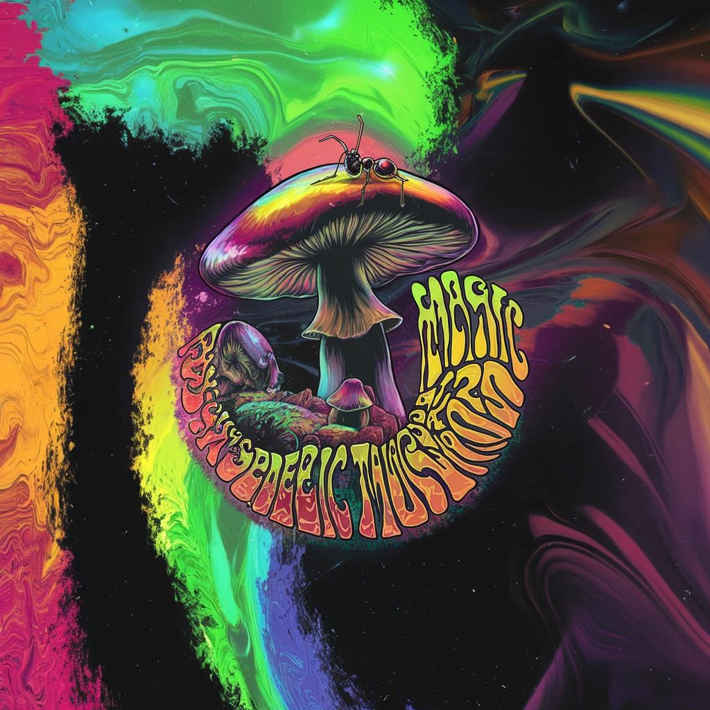 Christmas Psychedelic puffin bird with deer antlers on their head and tinsel 