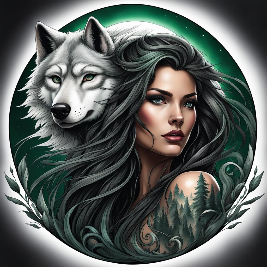 Woman and wolf - AI Generated Artwork - NightCafe Creator