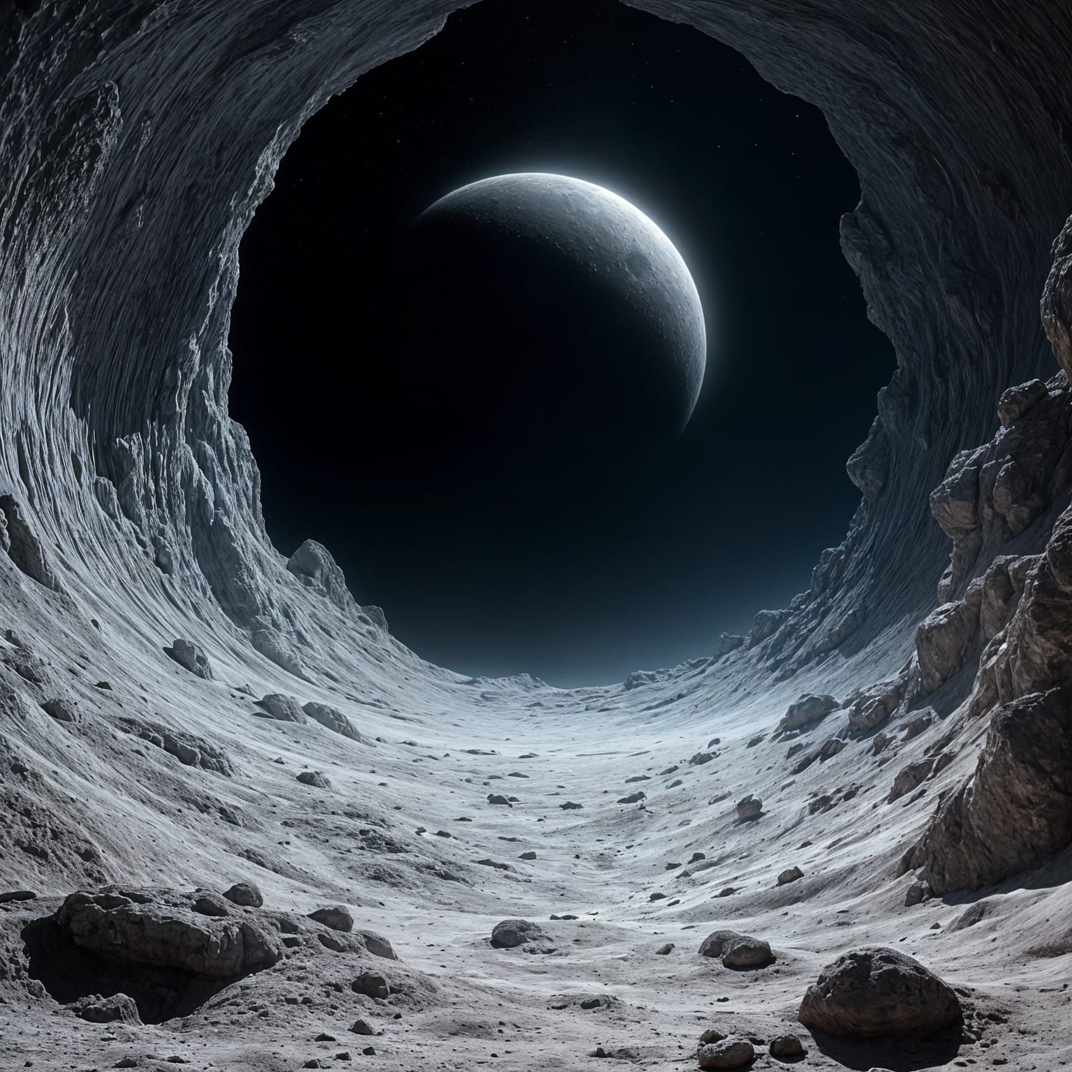 Looking at the moon from the bottom of a deep cold hole