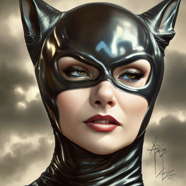cute beautiful Catwoman anatomically correct, symmetrical de...