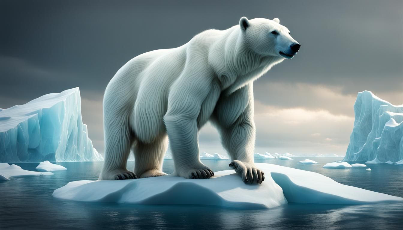 A polar bear strands on a melting iceberg. - AI Generated Artwork ...