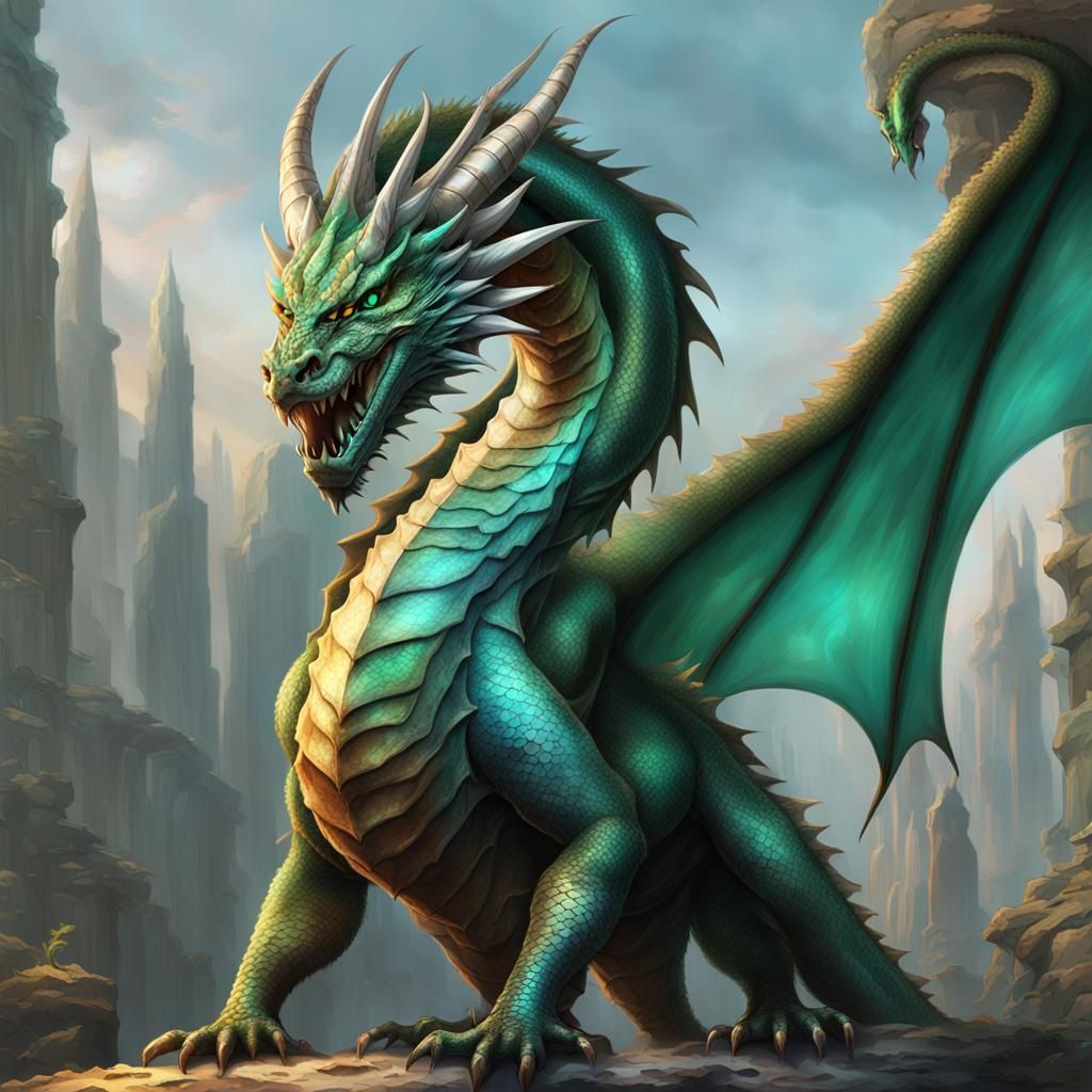 A dragon with color-changing scales that are normally shades...