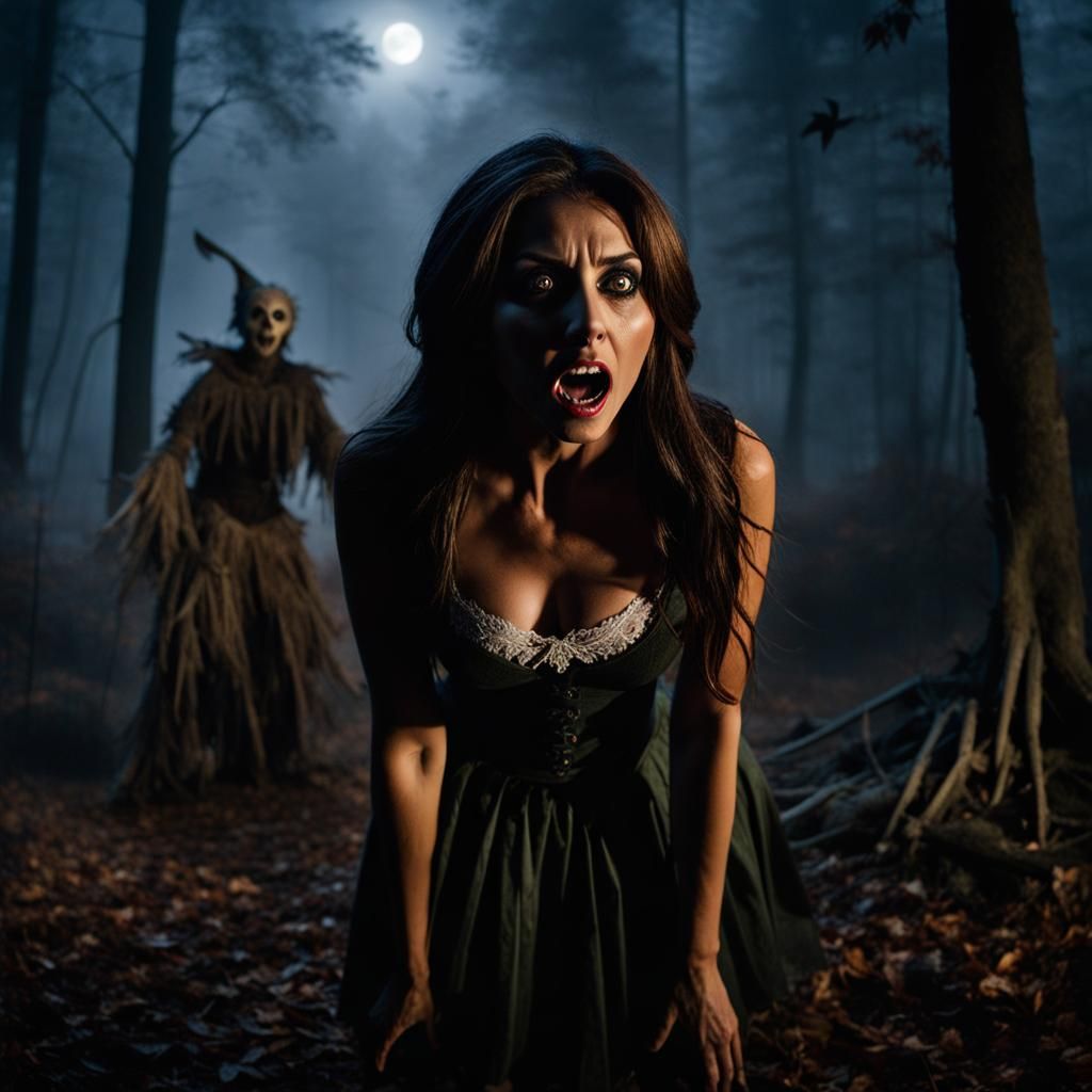 Terrified Woman, Hands Out in Defensive Position, On The Gro...