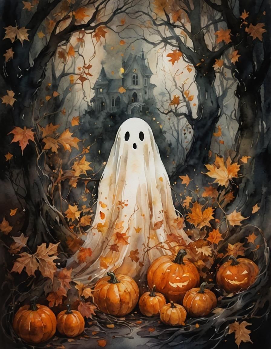 White ghost in an autumnal forest