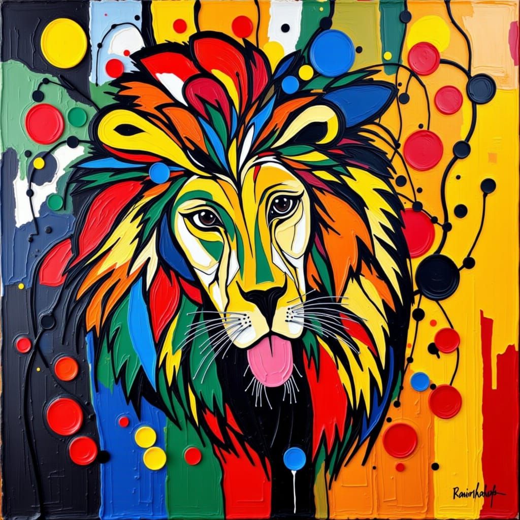 <lora:GazVibrantAbstract:1.0> A lion in the form of vibrantabstract