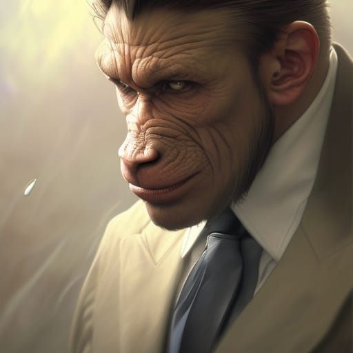 Ape in suit, 16D lighting, surreal fantasy art,16D detailed ...