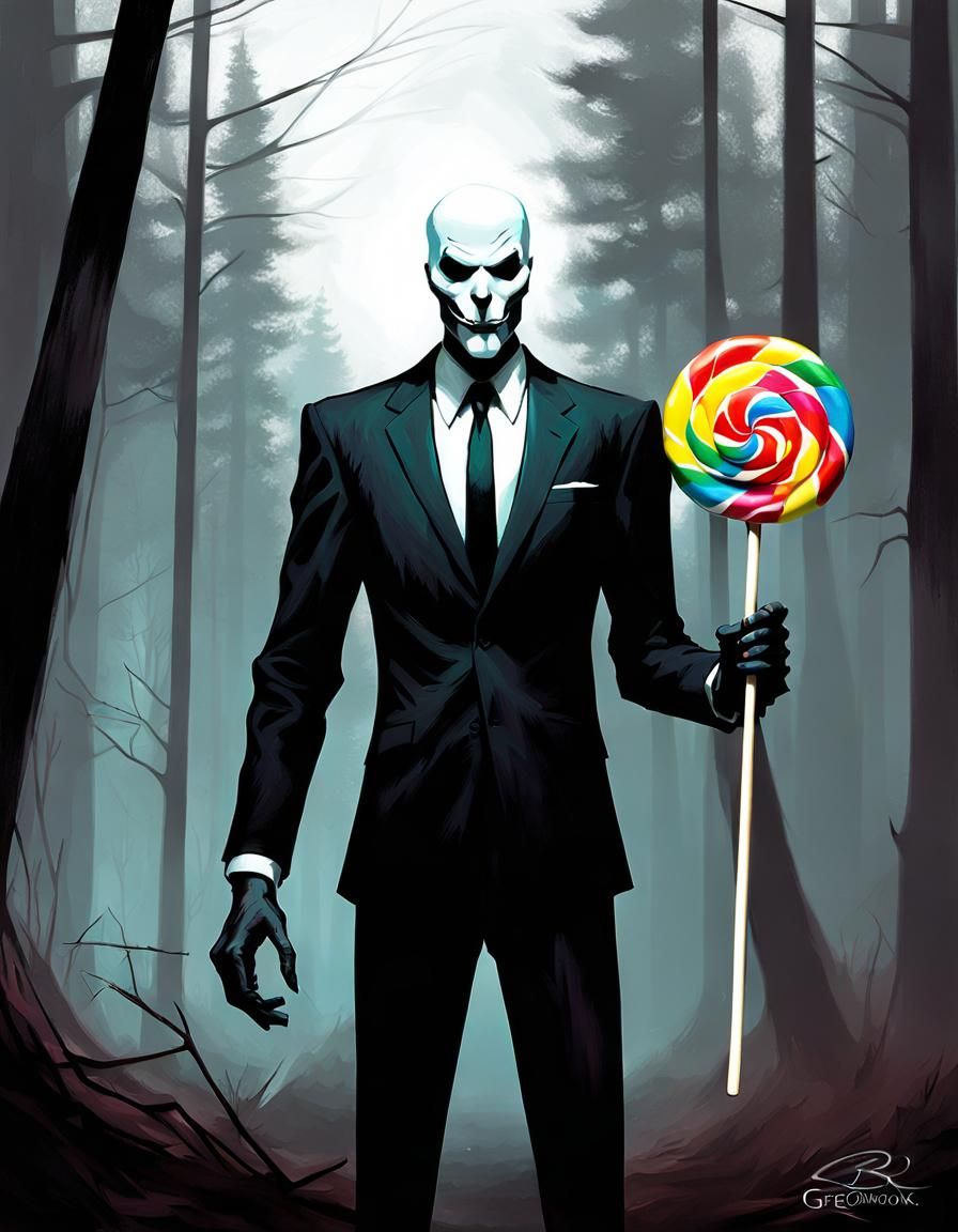 Sinister Slender Man with Lollipop, Greg Rutkowski Style