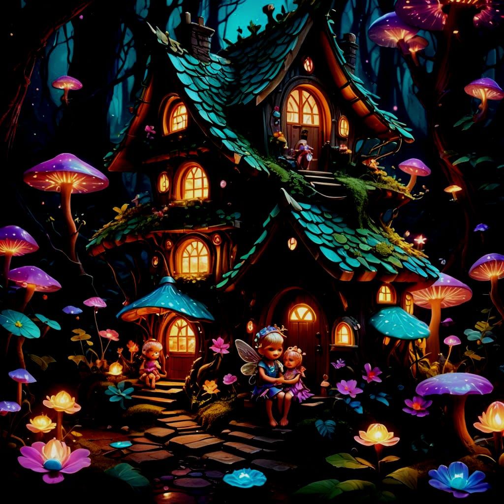 Divinely Detailed Happy Adorable Fairy Babies Sitting By A D...