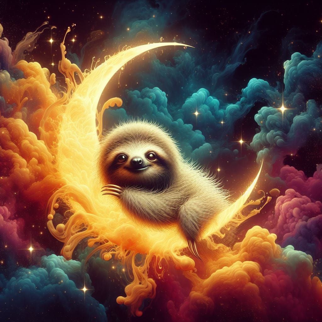 Sloth hanging on the moon 4 - AI Generated Artwork - NightCafe Creator