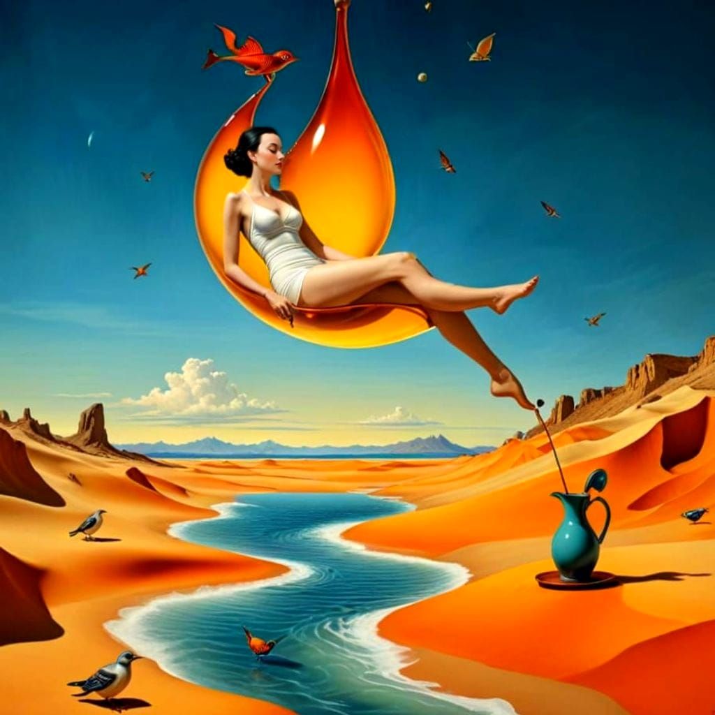 Surrealistic Lady in a Vibrant, Fantastical Scene