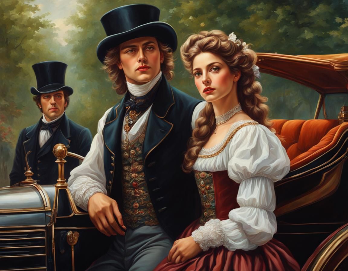 Elegant Fantasy Couple in Majestic Oil Painting
