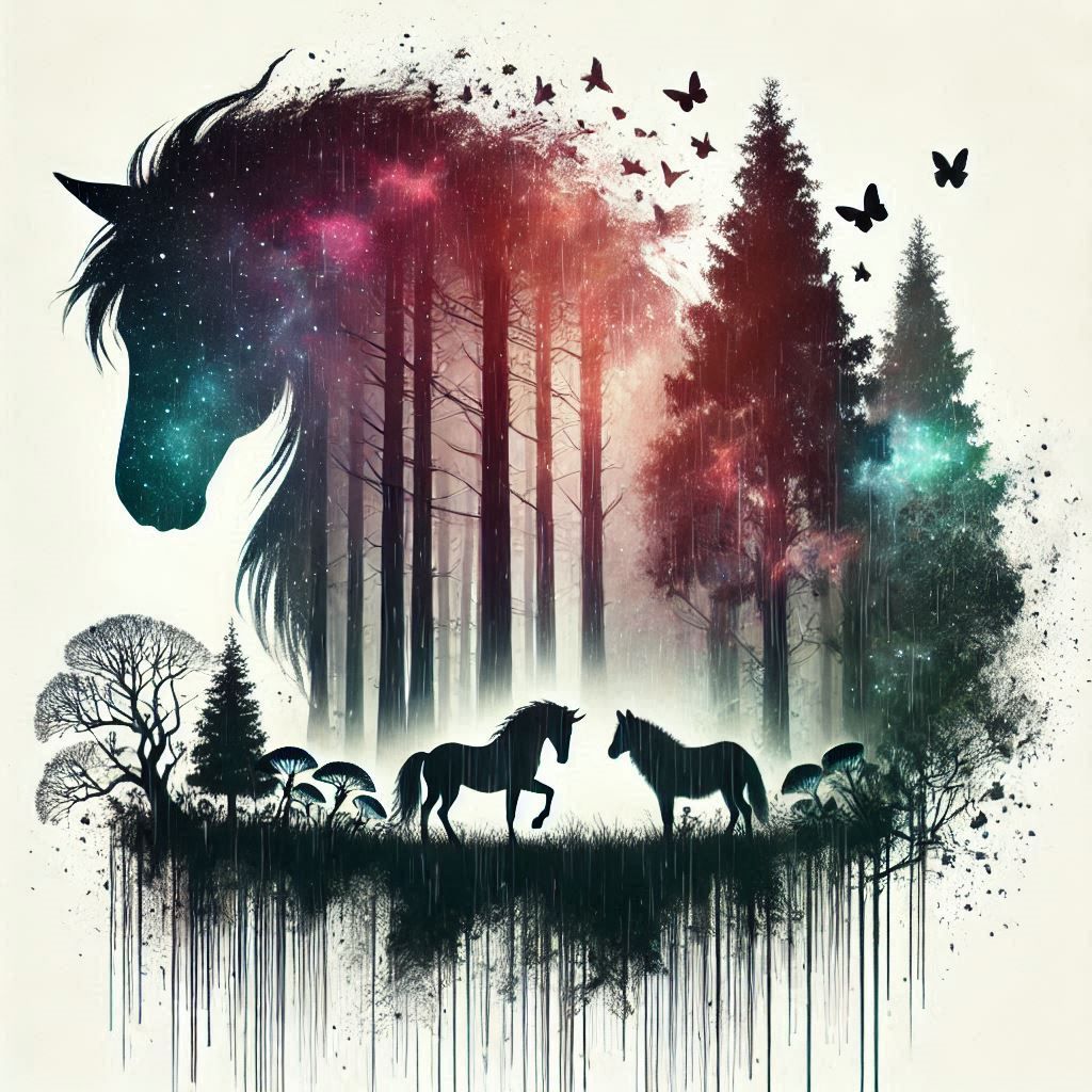 double exposure beautiful fantasy DALL-E 3 portrait landscape..