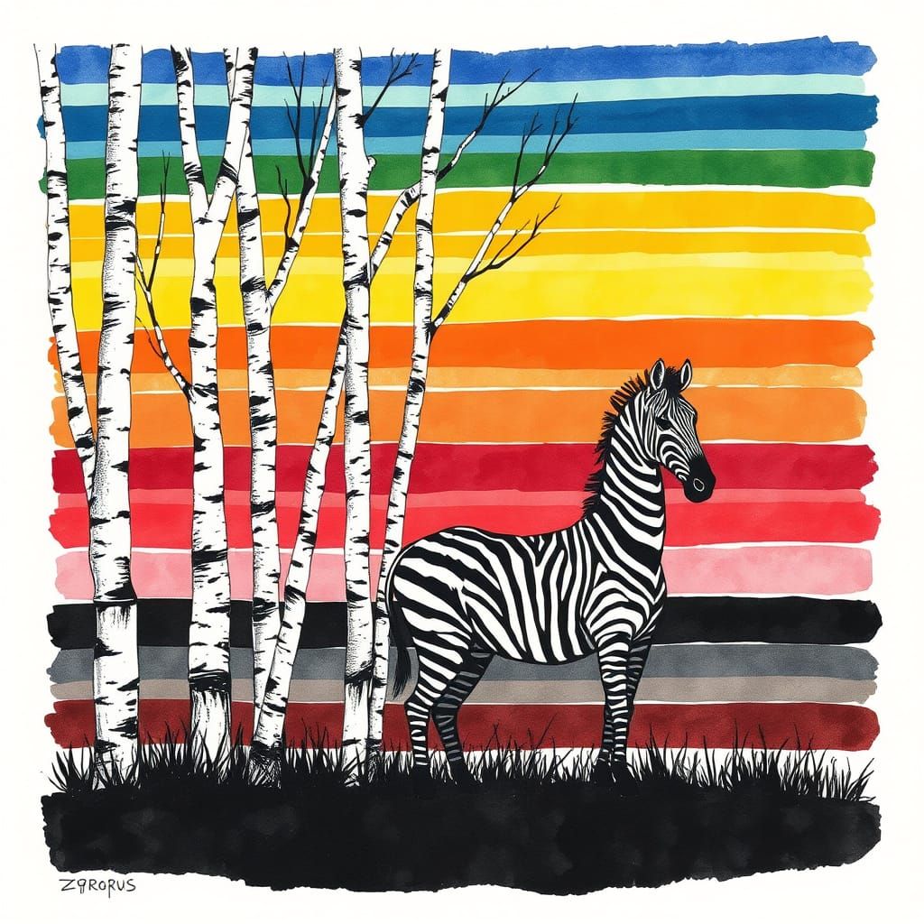 Rainbow Zebra in Vintage 70's Style