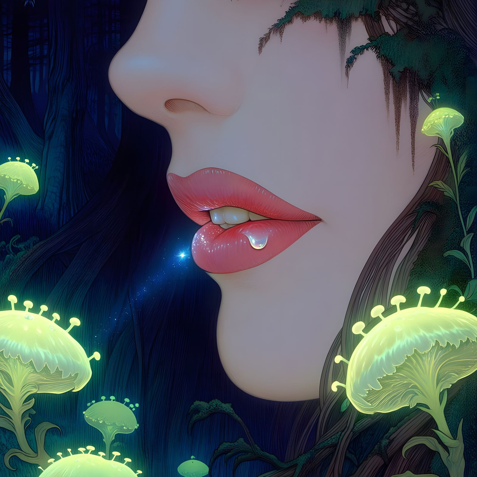 Luminous Lips in Enchanted Forest Twilight