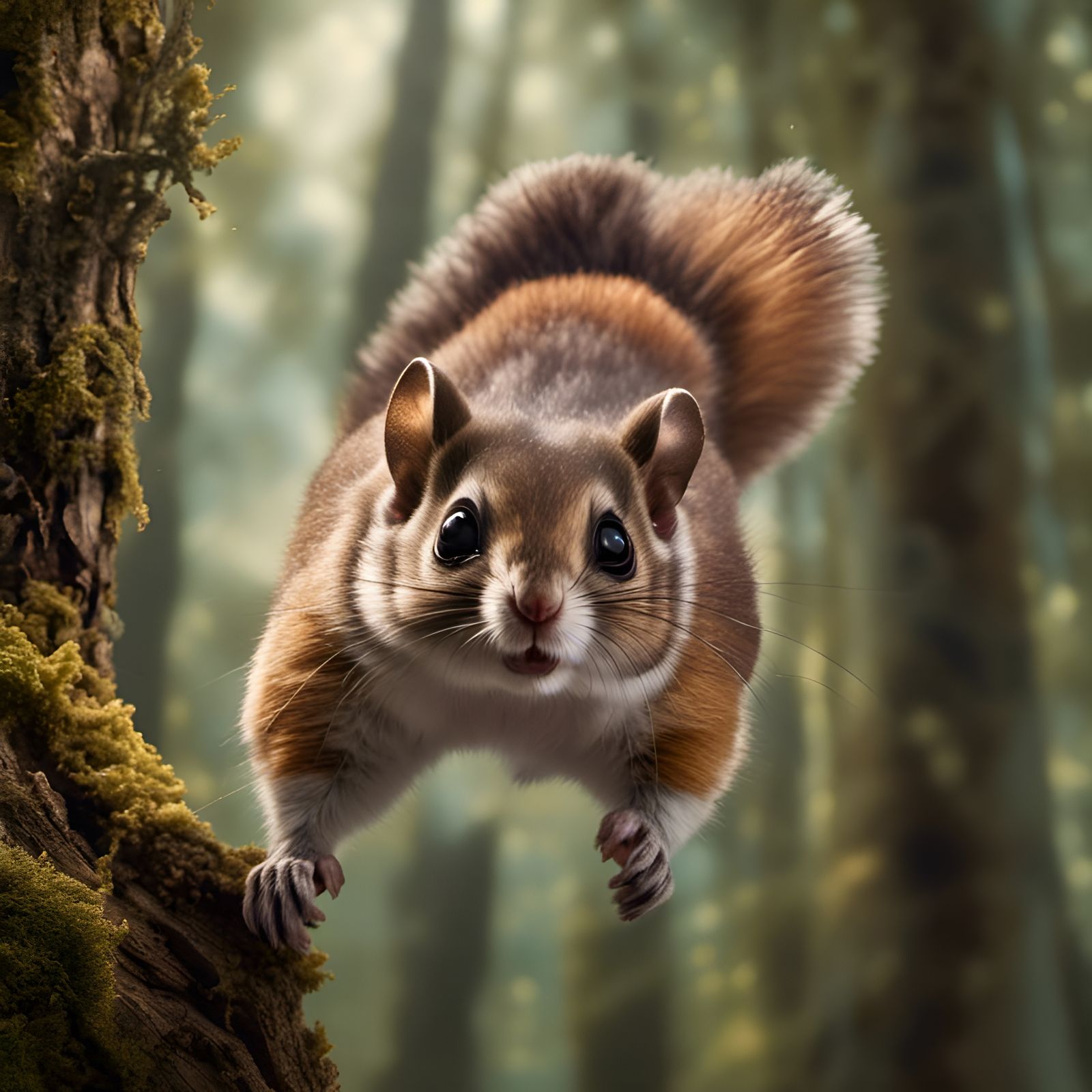 A squirrel jumping from trees to trees