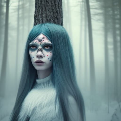 Androgynous Native American, snowy forest Jovana Rikalo, Kei...