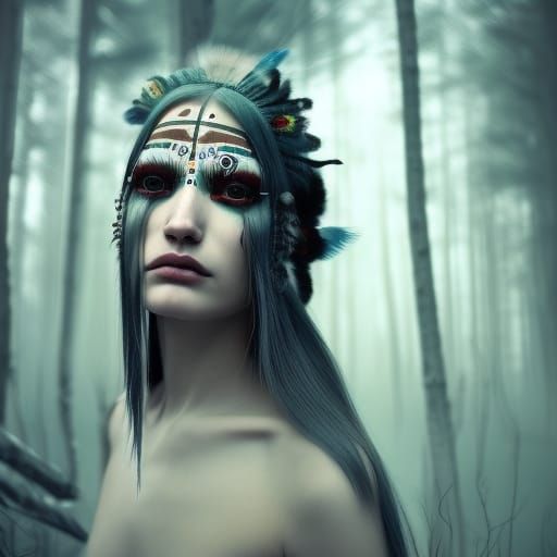 Androgynous Native American, snowy forest Jovana Rikalo, Kei...