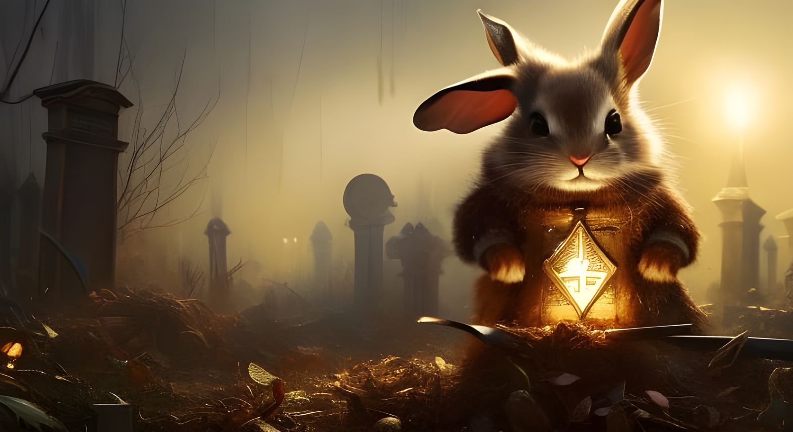 Divination Rabbit Conjuring Spirits In The Cemetery AI Generated