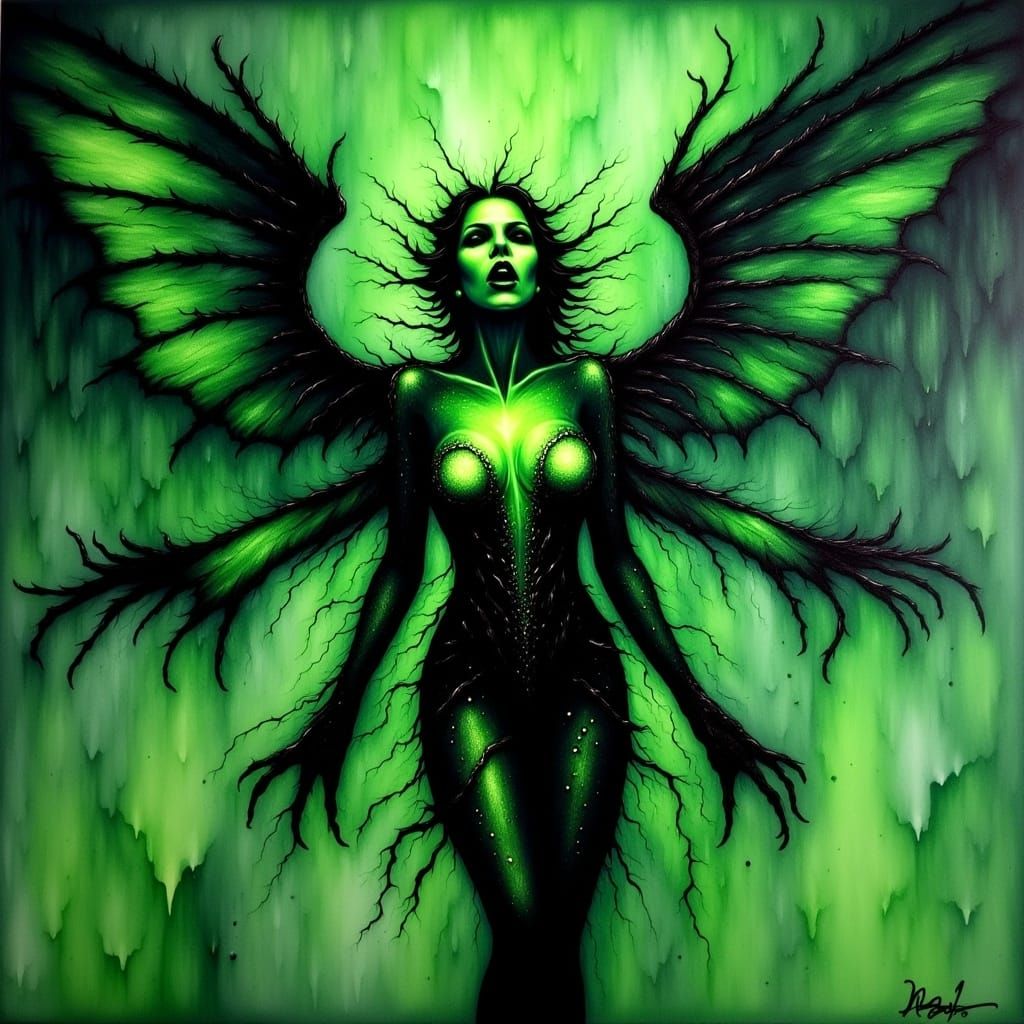 monochromatic green, a silhouette of a person being torn in all directions by inner demons feeling overwhelmed, feeling small, fearful, anxi...