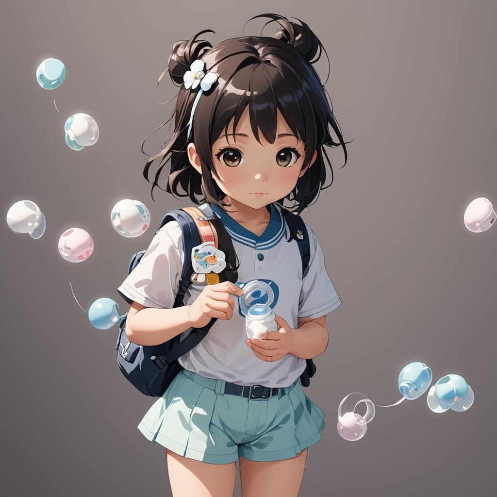 Japanese elementary girl wearing diaper with pacifier