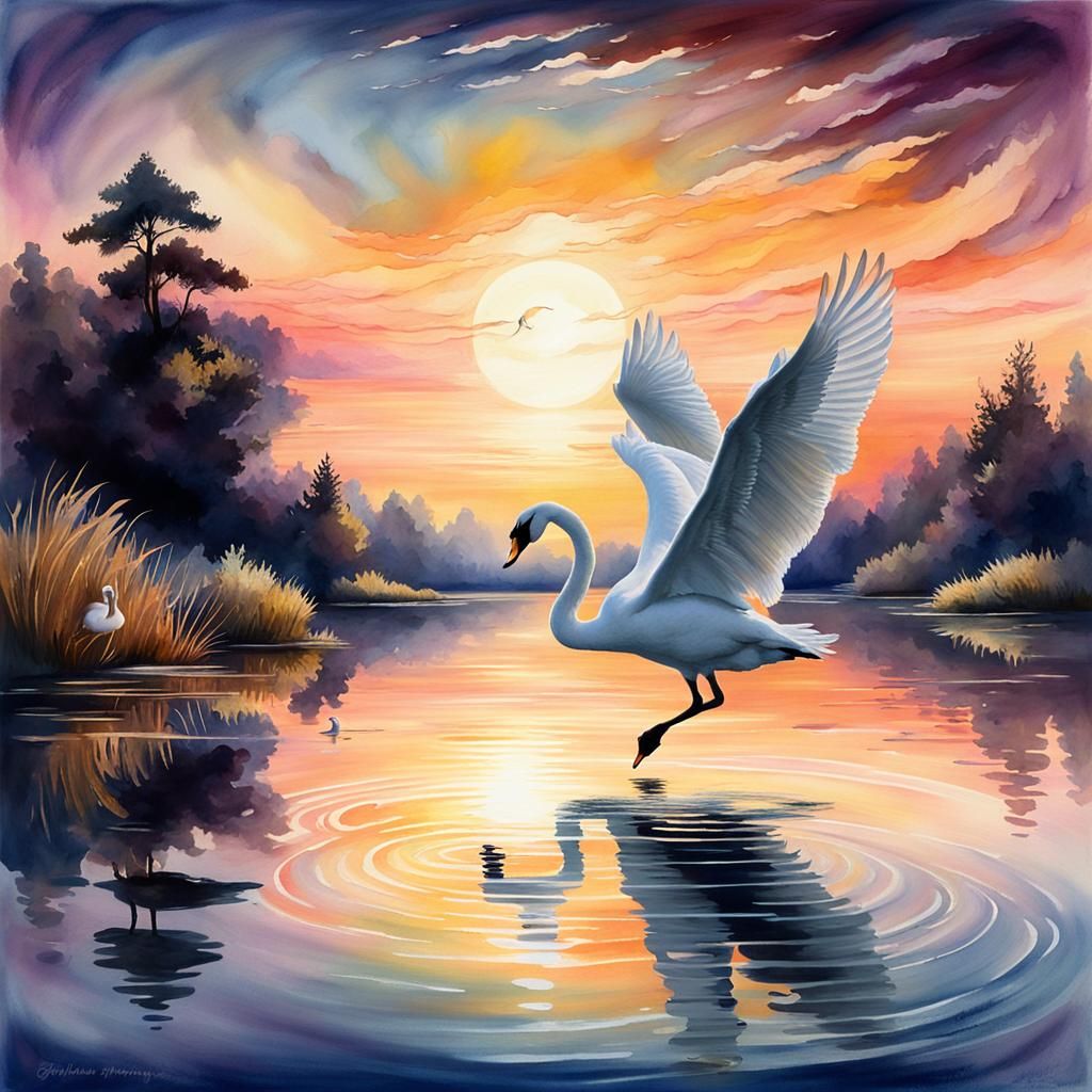 Swan bathed in moonlight