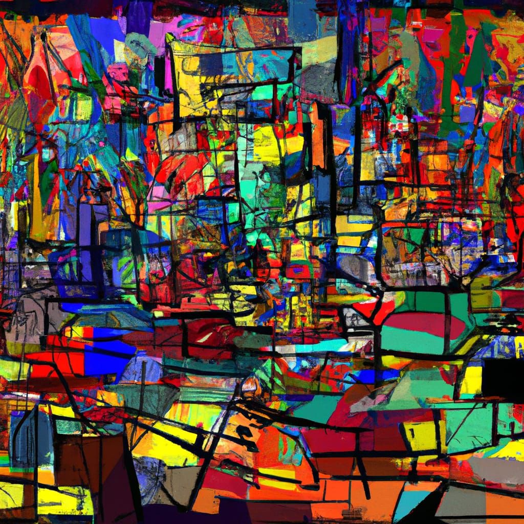 Luminous Street Scene in Cubist Art Deco Style