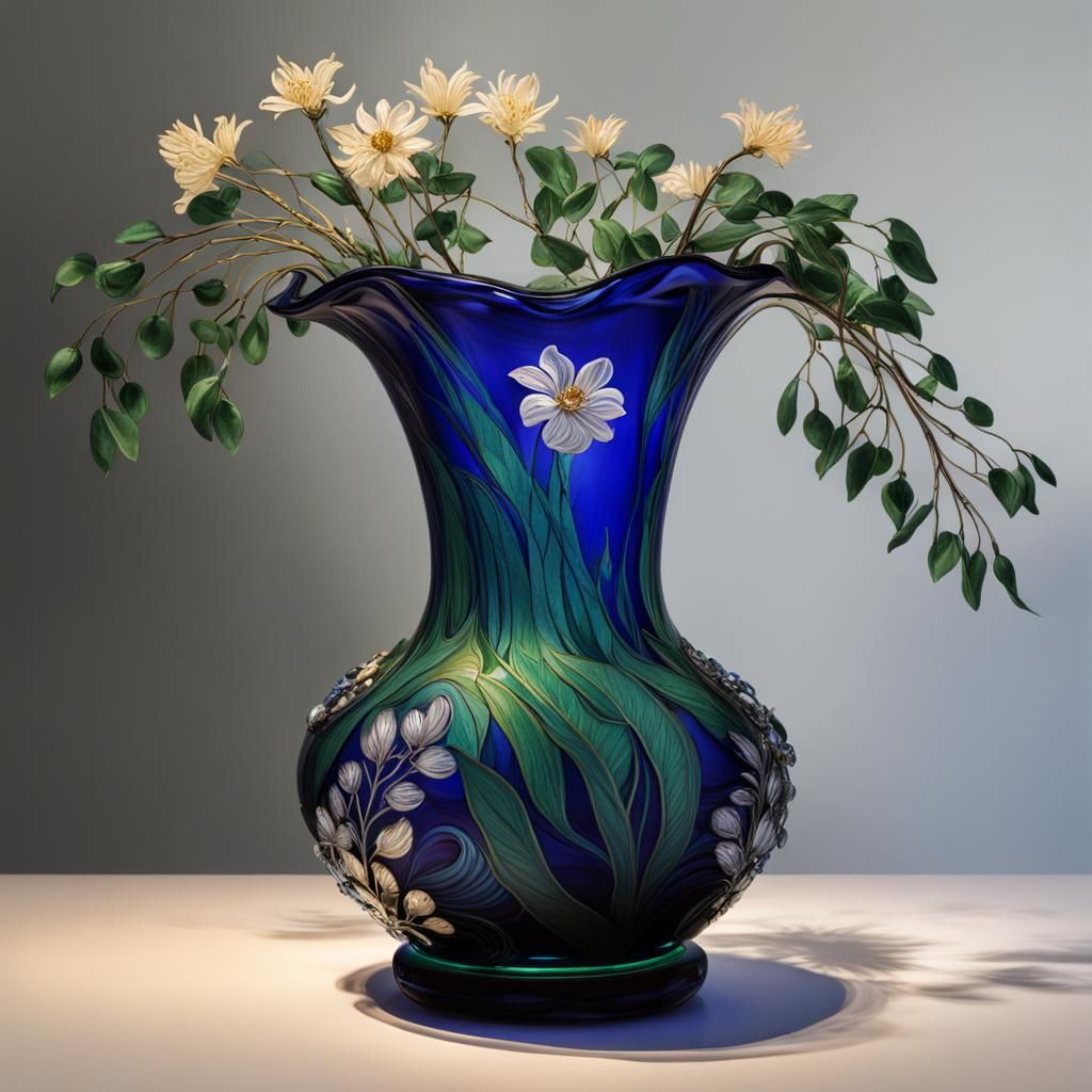 Antique vase, Phoenician glass, museum quality, vivid deep colors