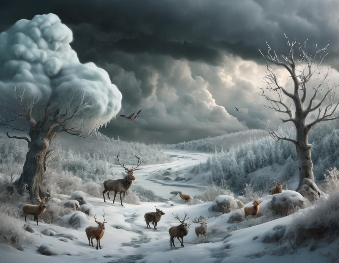 Winter is Coming Frozen Landscape Whimsical Forest Creatures...