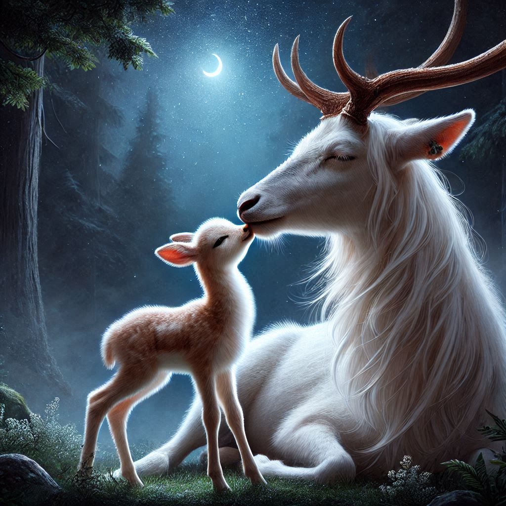 A cute baby gazelle with her mother