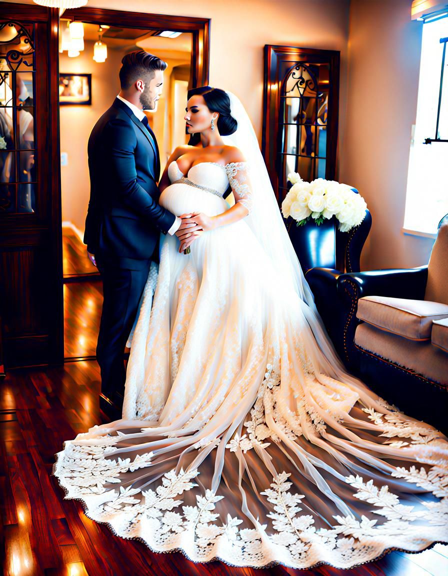 full length pregnant Demi Lovato Beautiful Lace Wedding Dress - AI ...