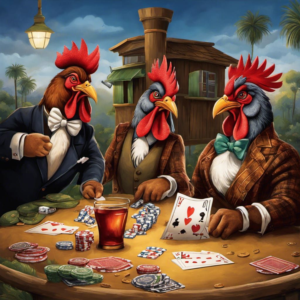 Roosters playing poker  by @Caroline