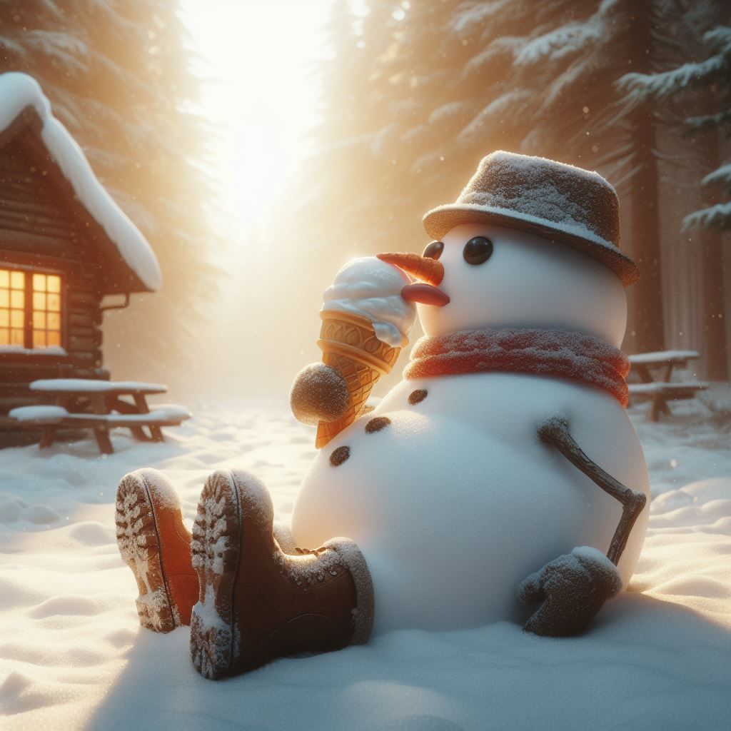 Snow man eating Ice cream