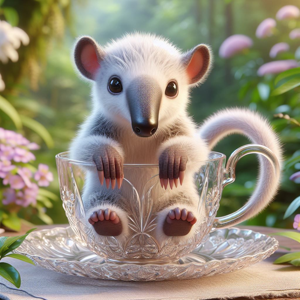 cute little Tamandua in a crystal teacup