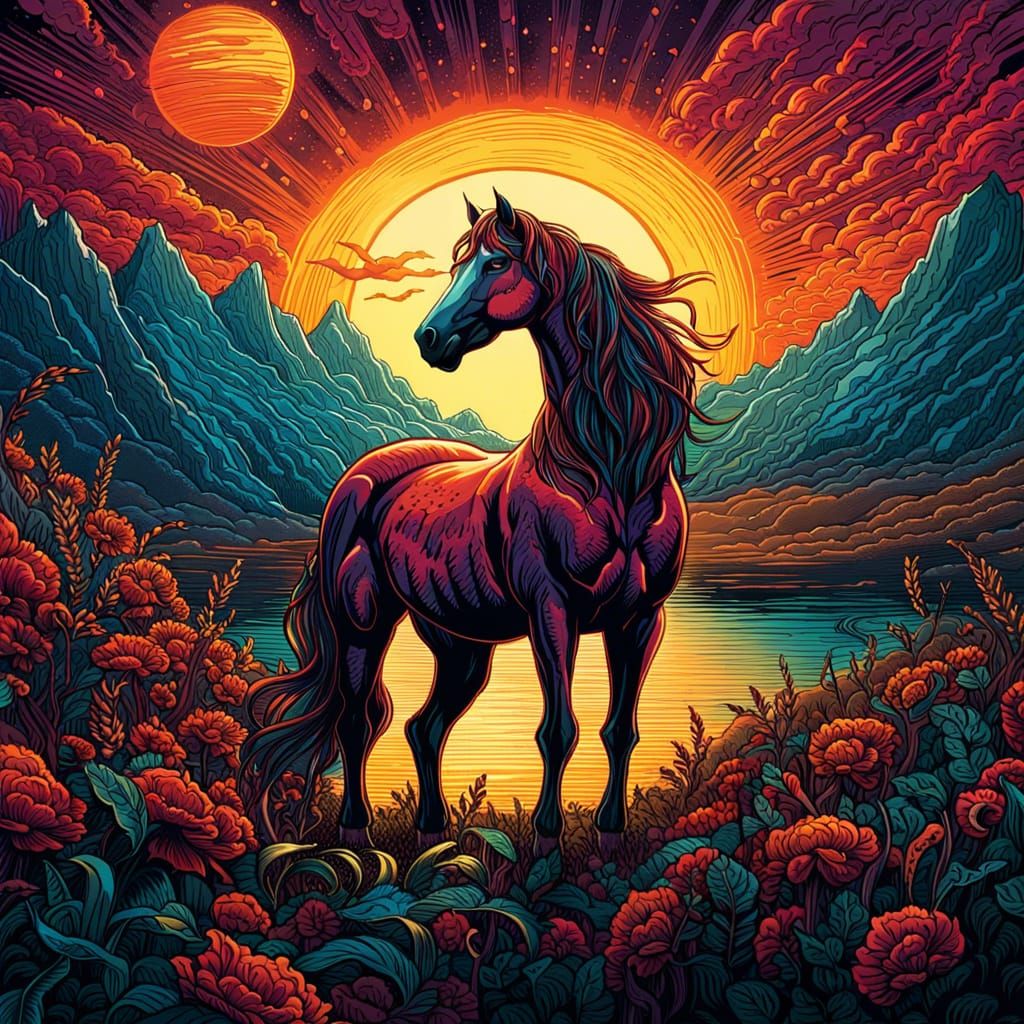 A gigantic horse munching on the sun - AI Generated Artwork - NightCafe ...