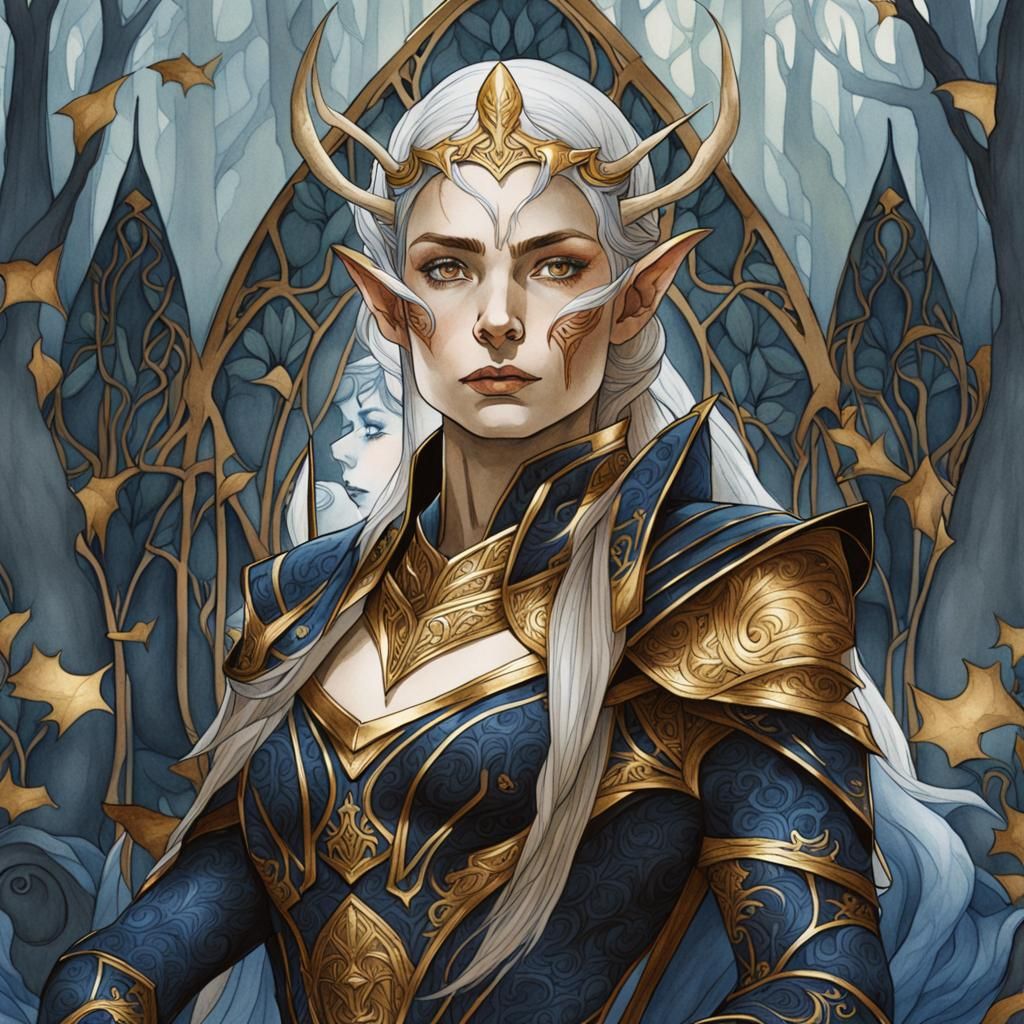 fine art portrait of the elf female warlord, she has a fanta...