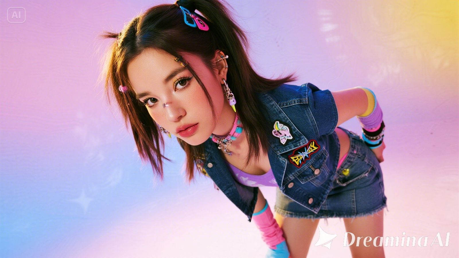 80's punk girl with cute-punk mix outfit