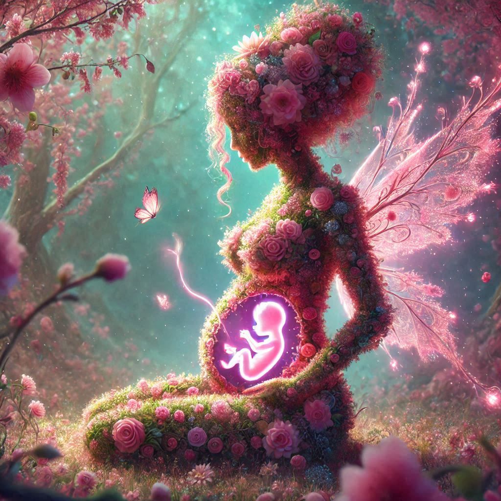 Whimsical fantasy pregnant fairy of flowers
