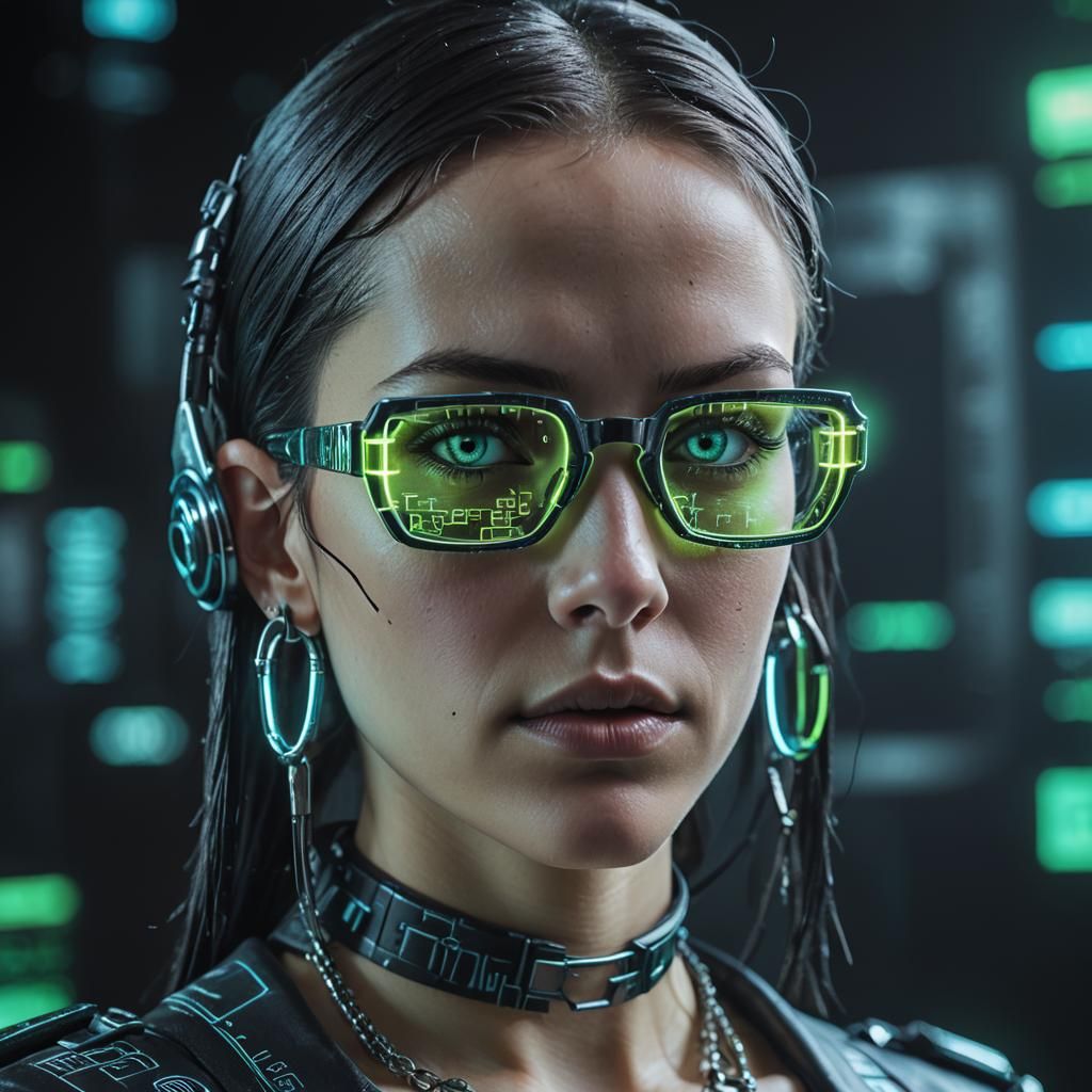 Stunning Cyberpunk Hacker with Neon Reflection