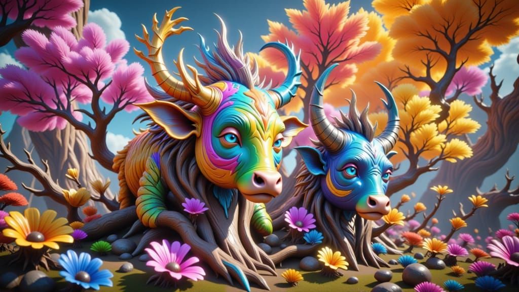 A cow<lora:Zeste Hybrid Test 1:1.0> graffiti art, splash art, street art, spray paint, oil gouache melting, acrylic, high contrast, colorful...