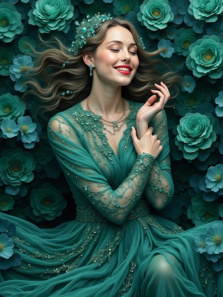 Woman of Whimsical Jewels in a Sea of Vibrant Colors