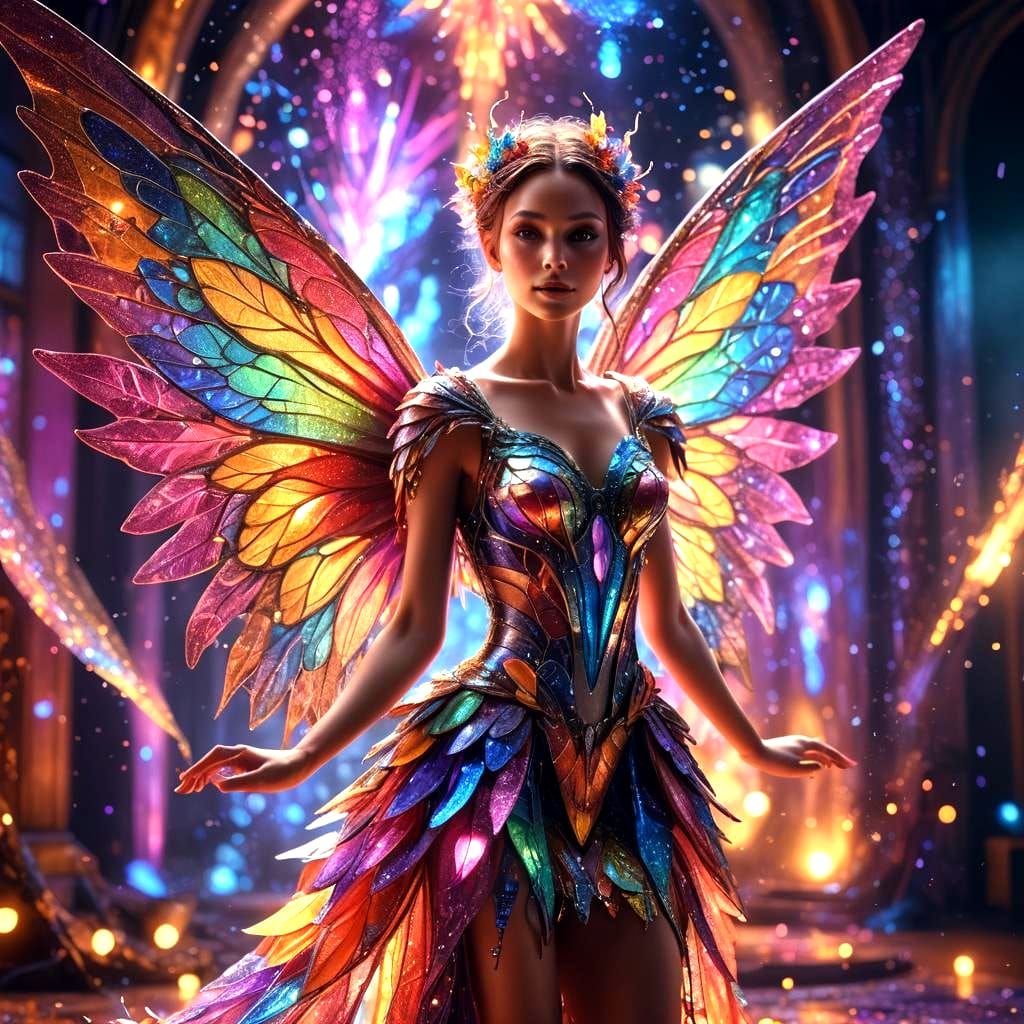 "Surreal happy (curvy busy:1.5) fairy (large) multicolored intricate detailed wings, violet hair with ...  by @Agent Clover