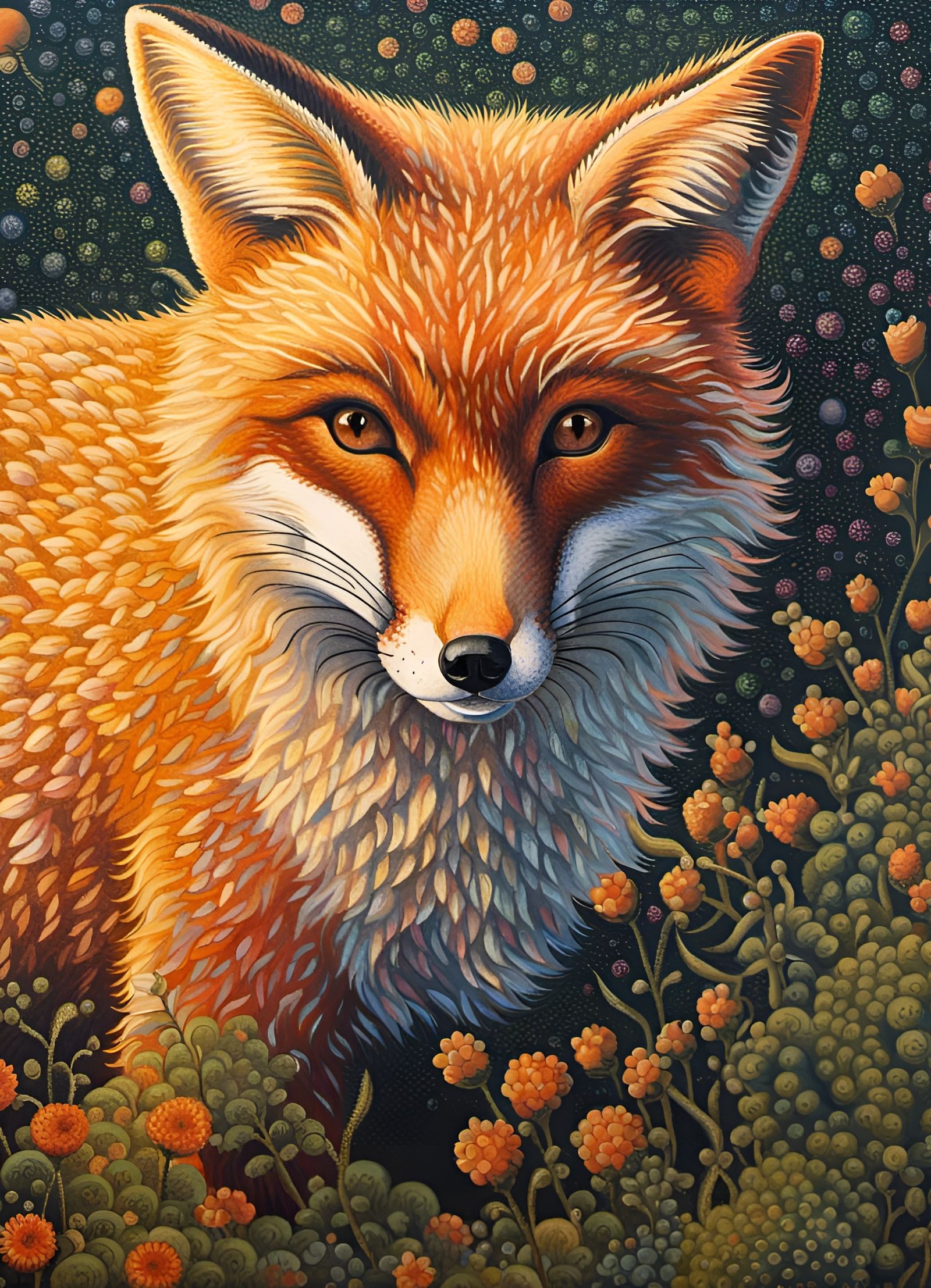 Pointillism Fox Portrait - Ai Generated Artwork - Nightcafe Creator