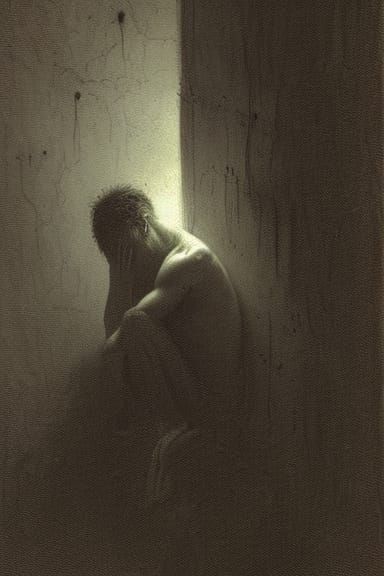 sad man crying in a dark place