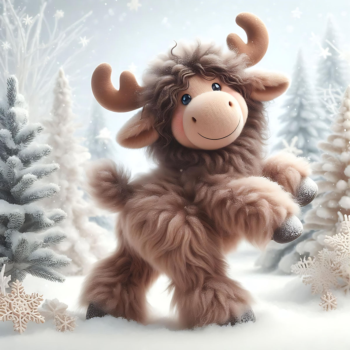 Zotteliger Elch im Winterwald